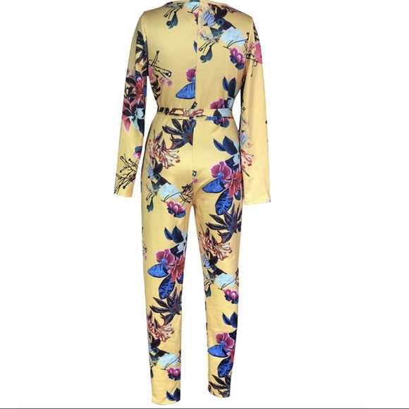 Long Sleeve Deep V-Neck Floral Jumpsuit - Picture 5 of 5